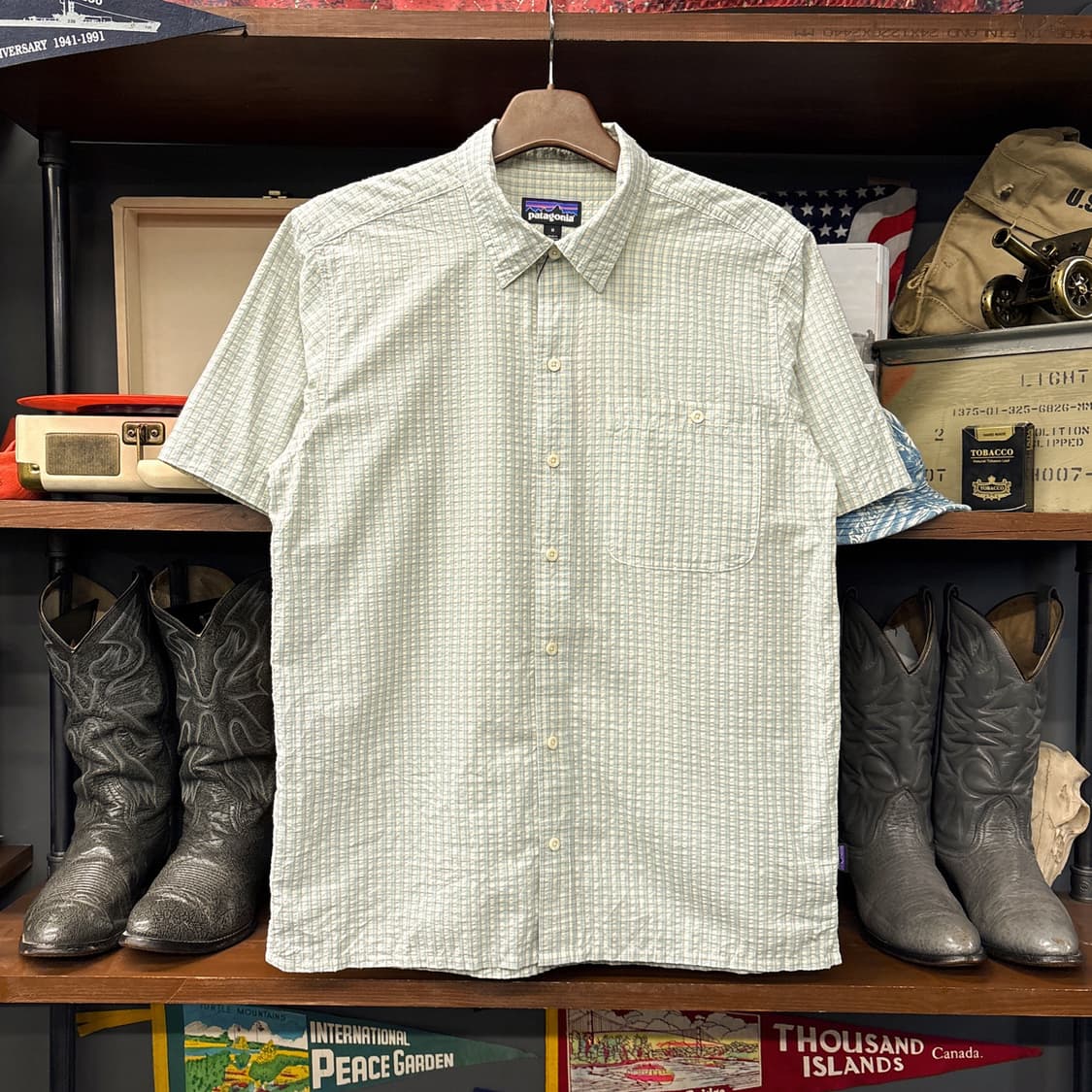 파타고니아 파스텔톤 윈도우 체크 시어서커 반팔셔츠 N1248 상품이미지1