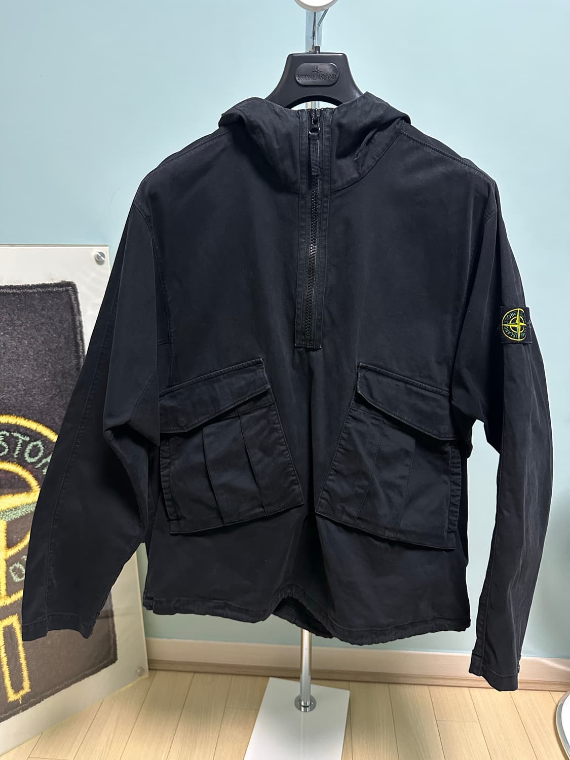 스톤아일랜드 와펜아노락오버셔츠 후드자켓 블랙 M 새상품급 상품이미지2
