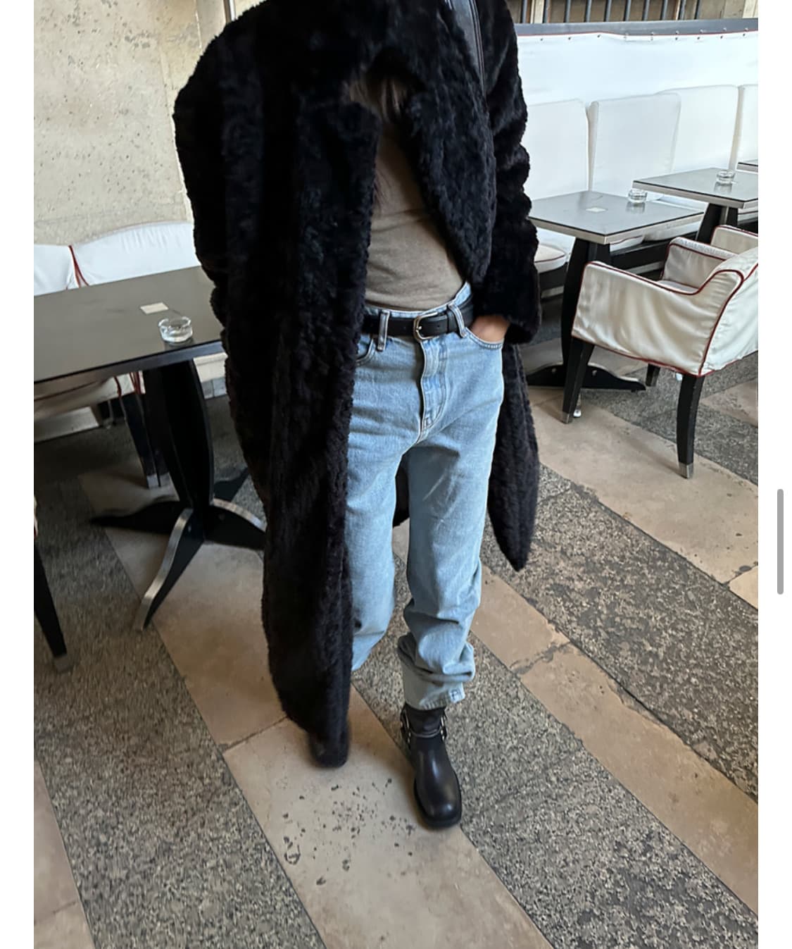 페이크 레빗 퍼 롱코트 블랙 상품이미지5