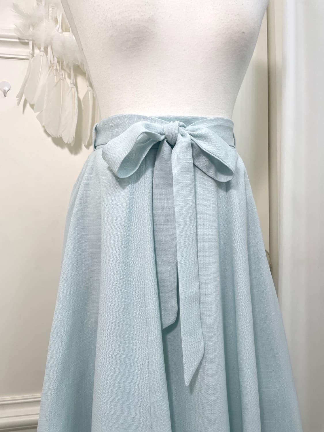mint blue banding belt bow midi skirt 상품이미지6