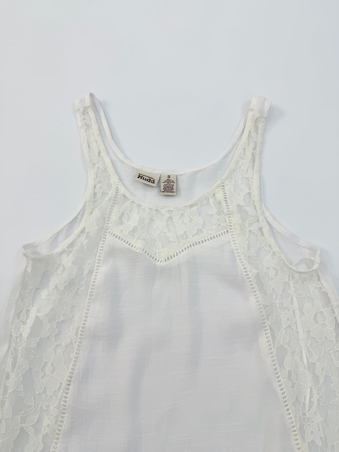 빈티지 Mudd 화이트 레이스 시스루 슬리브리스 상품이미지4