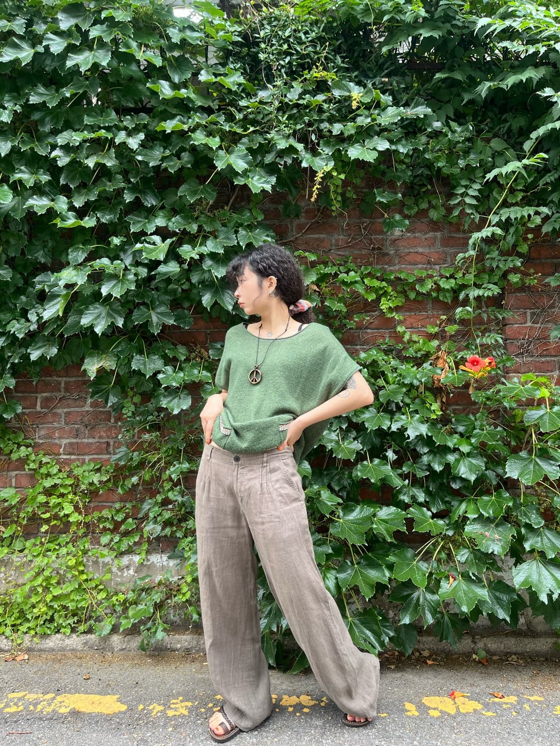 데일리 카키 코튼 와이드 팬츠 상품이미지3