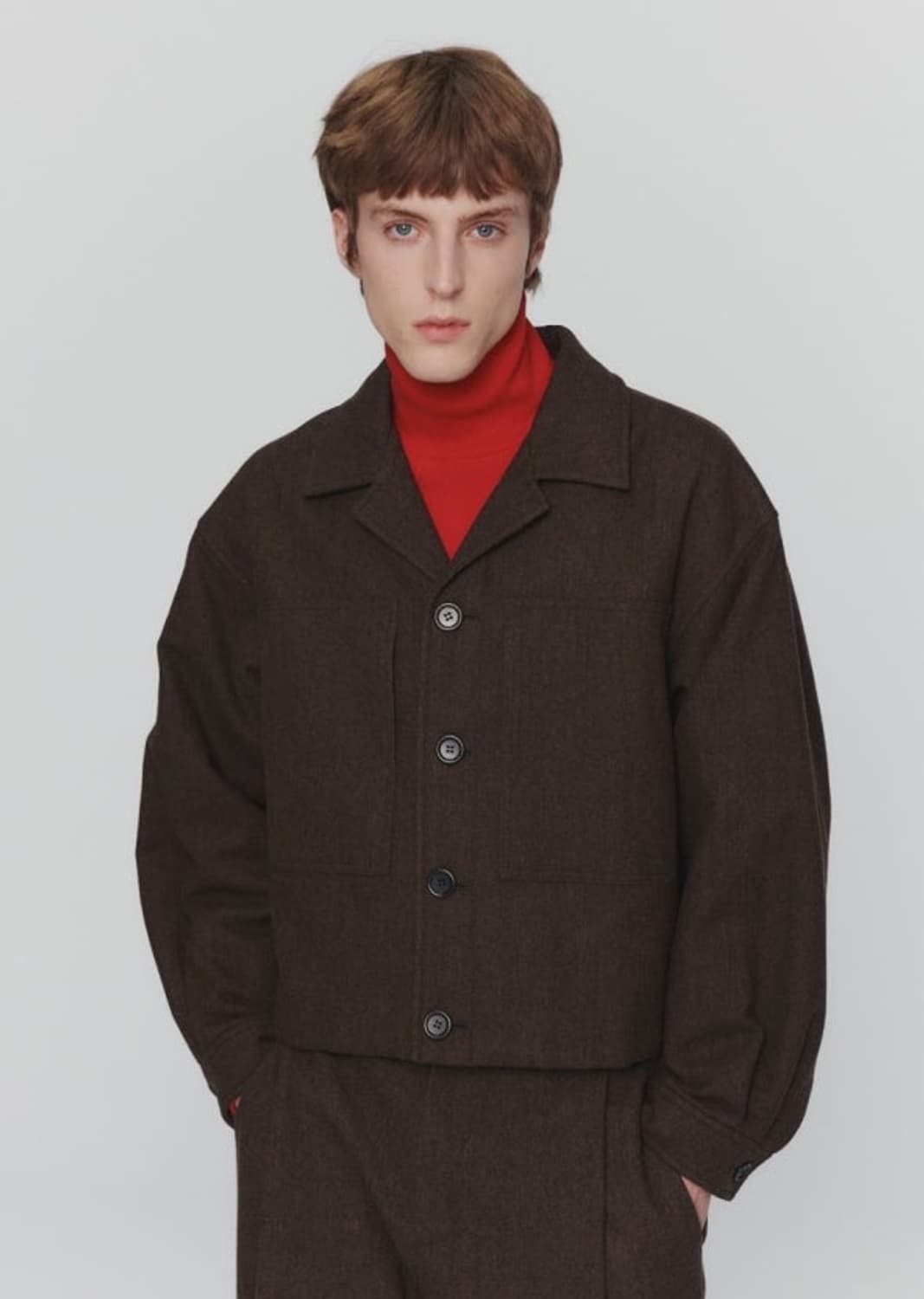 아모멘토 울 패디드 크롭 자켓 브라운 M 상품이미지8