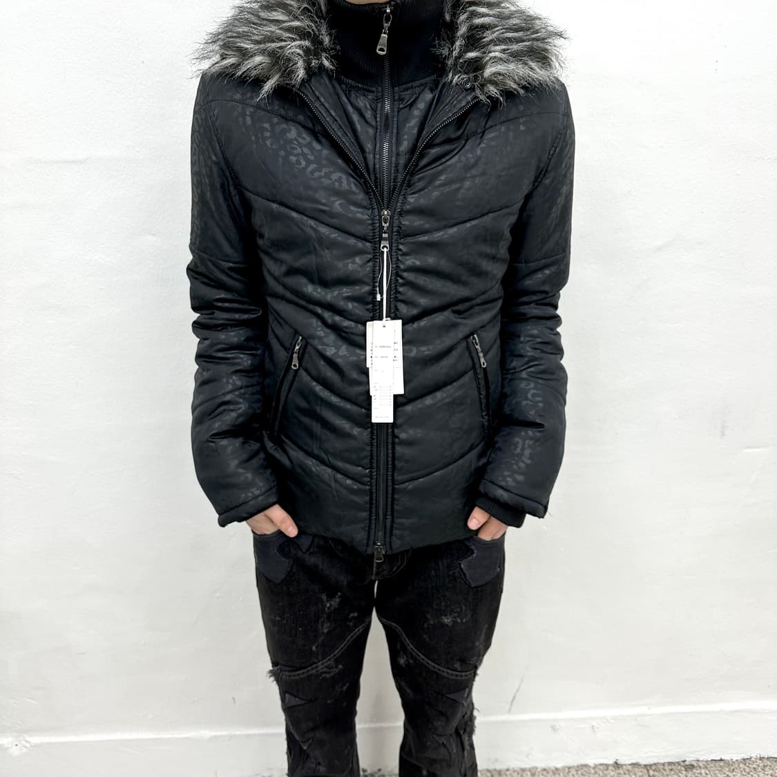 Semantic design leopard fur down jacket 상품이미지3