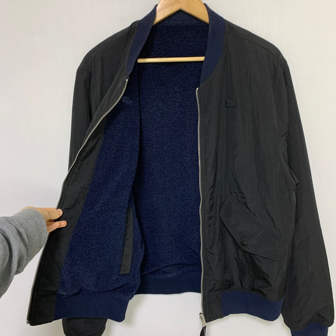 라코스테 빈티지 블랙 봄버 후리스 안감 자켓 블루종 상품이미지3