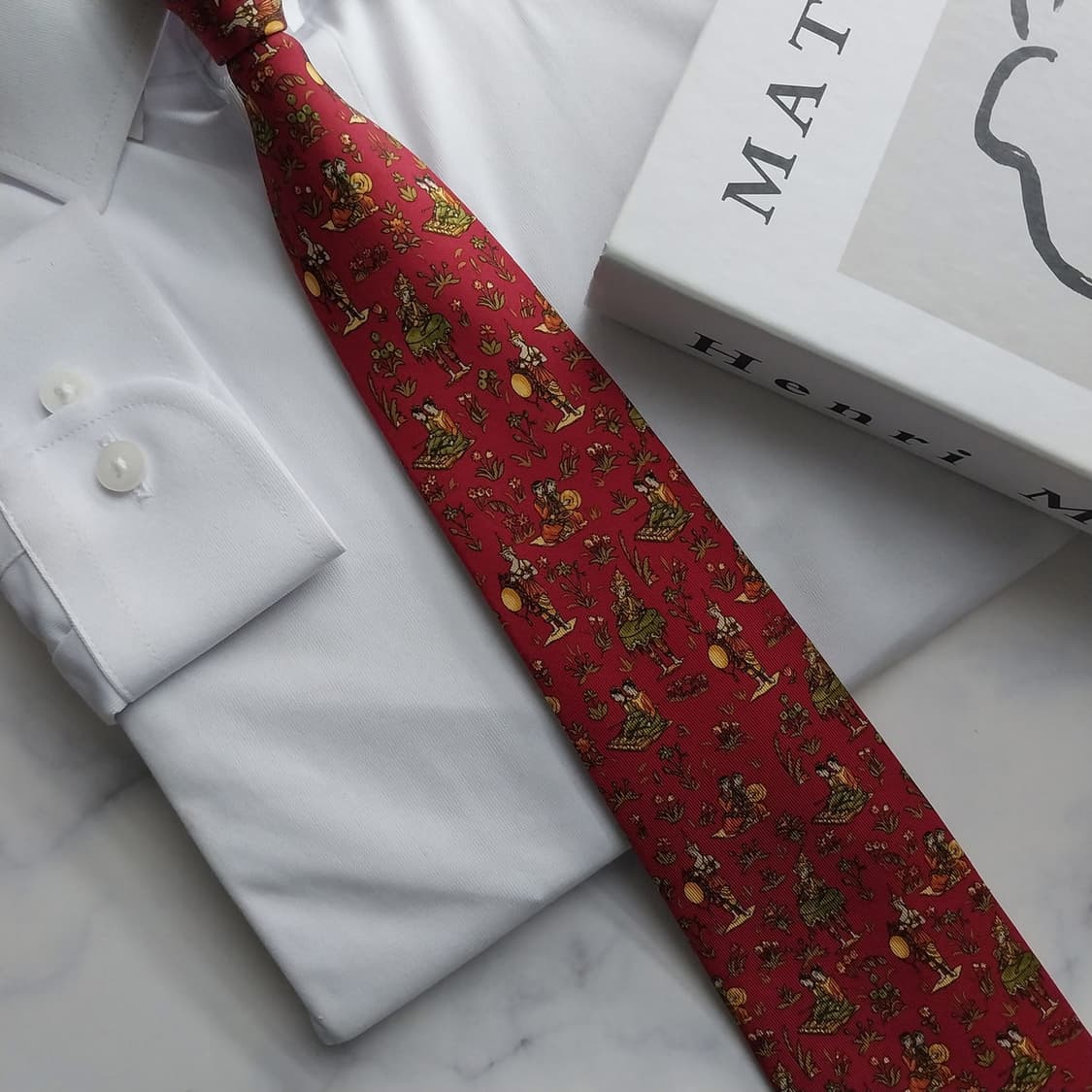 페라가모 실크 레드 오리엔탈 모티브 넥타이 9.6cm A+등급 K1479 상품이미지7
