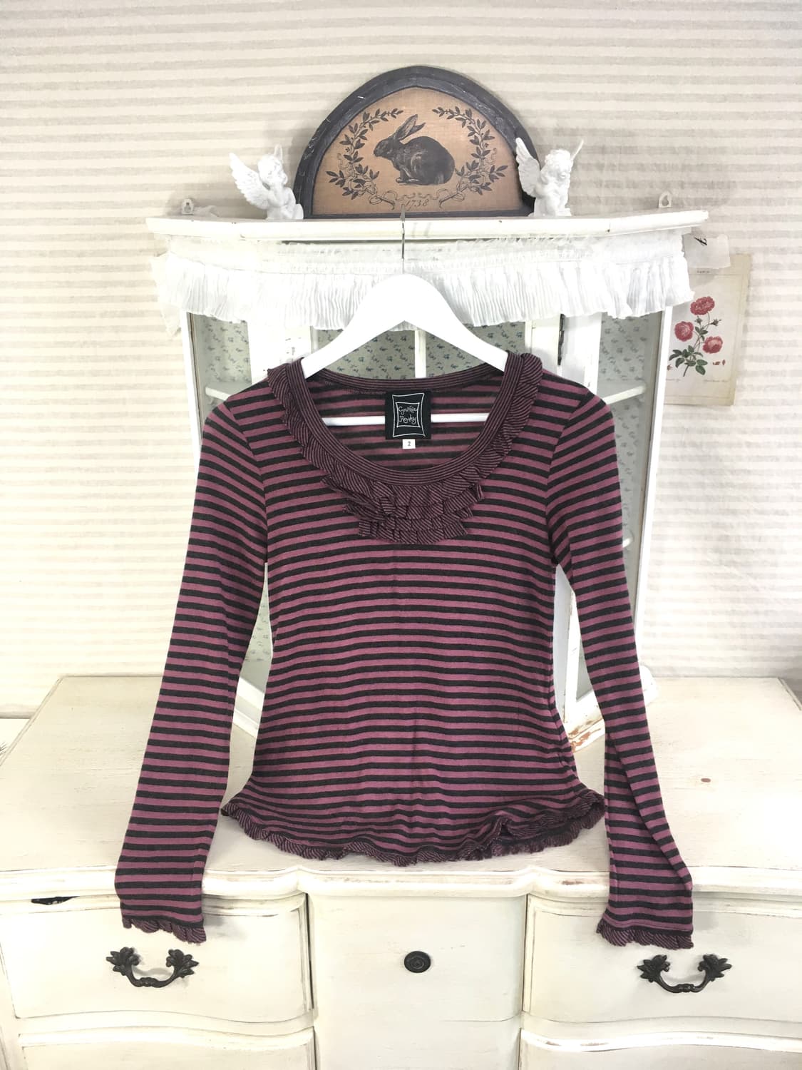 jpn vintage pink stripe frill knit 상품이미지7