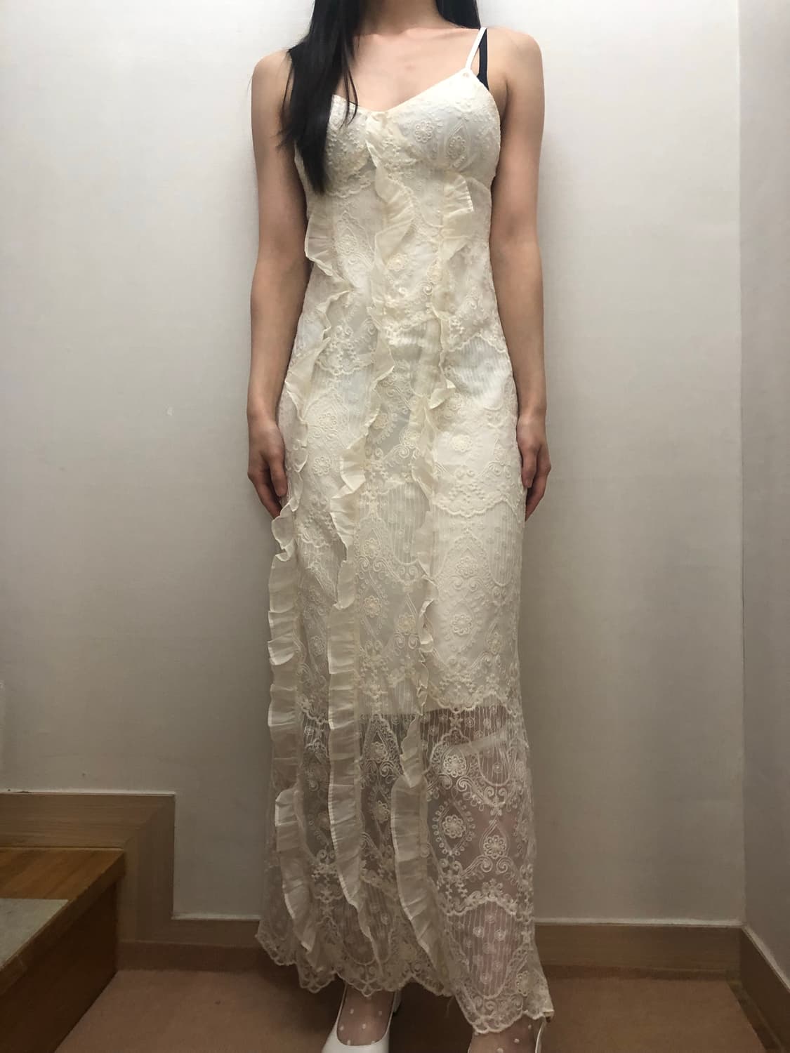 빈티지 아이보리 프릴 레이스 롱 원피스 상품이미지8