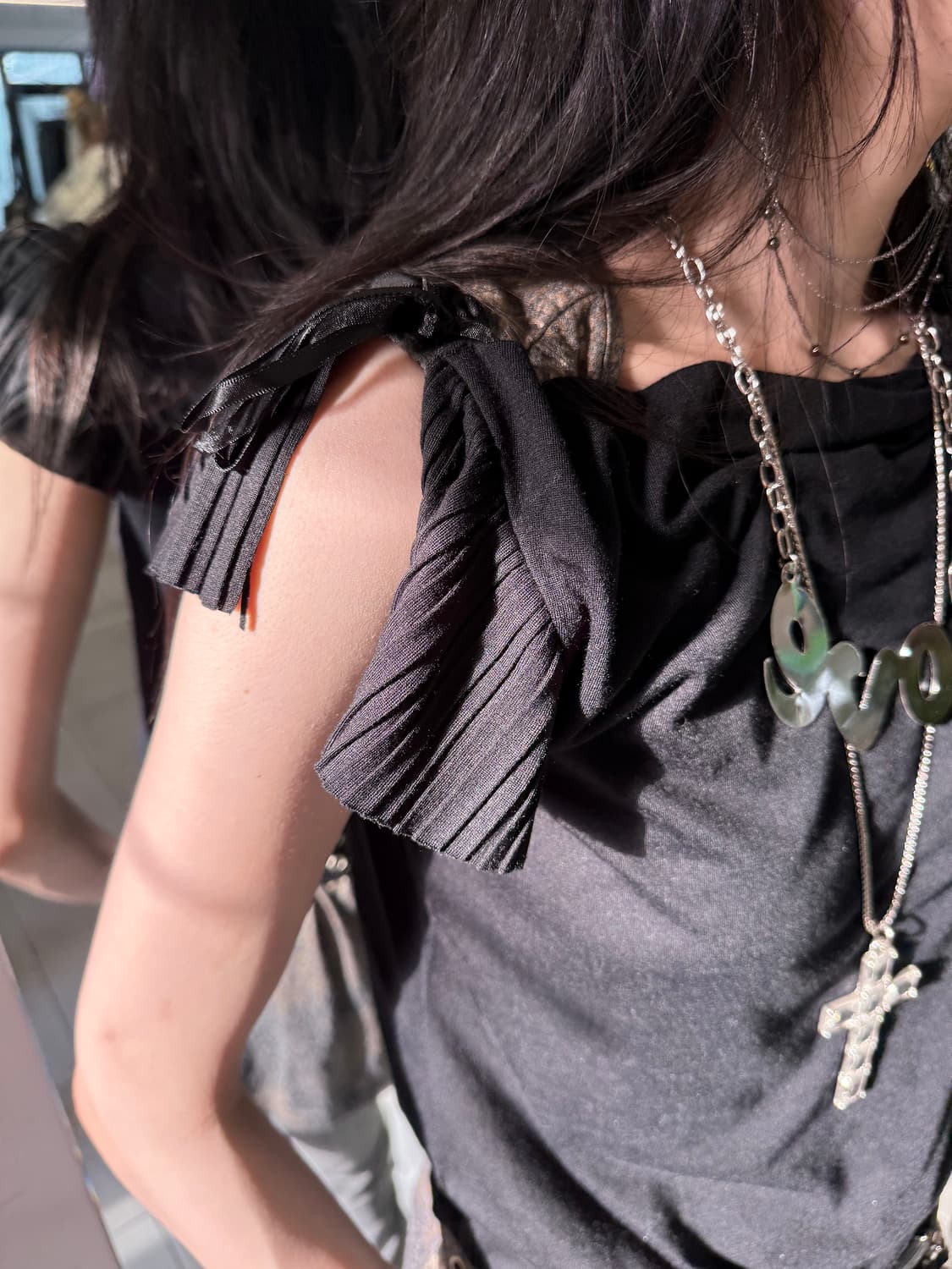 boat neck pleats sleeve top 상품이미지3
