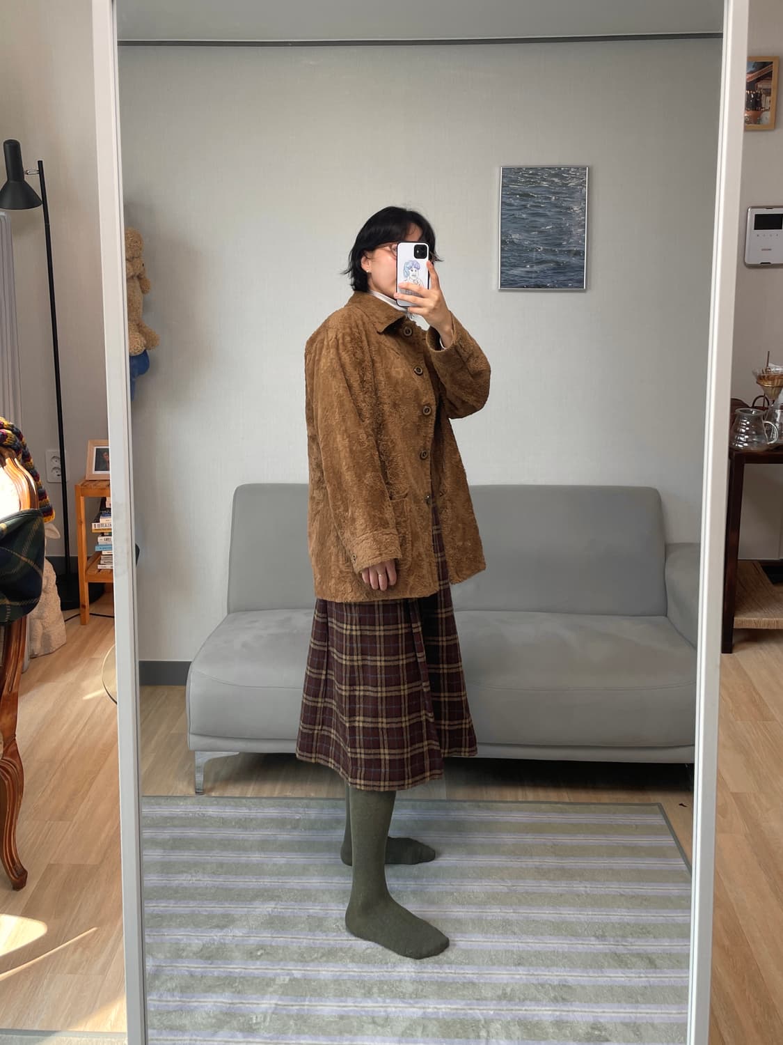 일본 빈티지 체크 스커트 브라운 상품이미지3