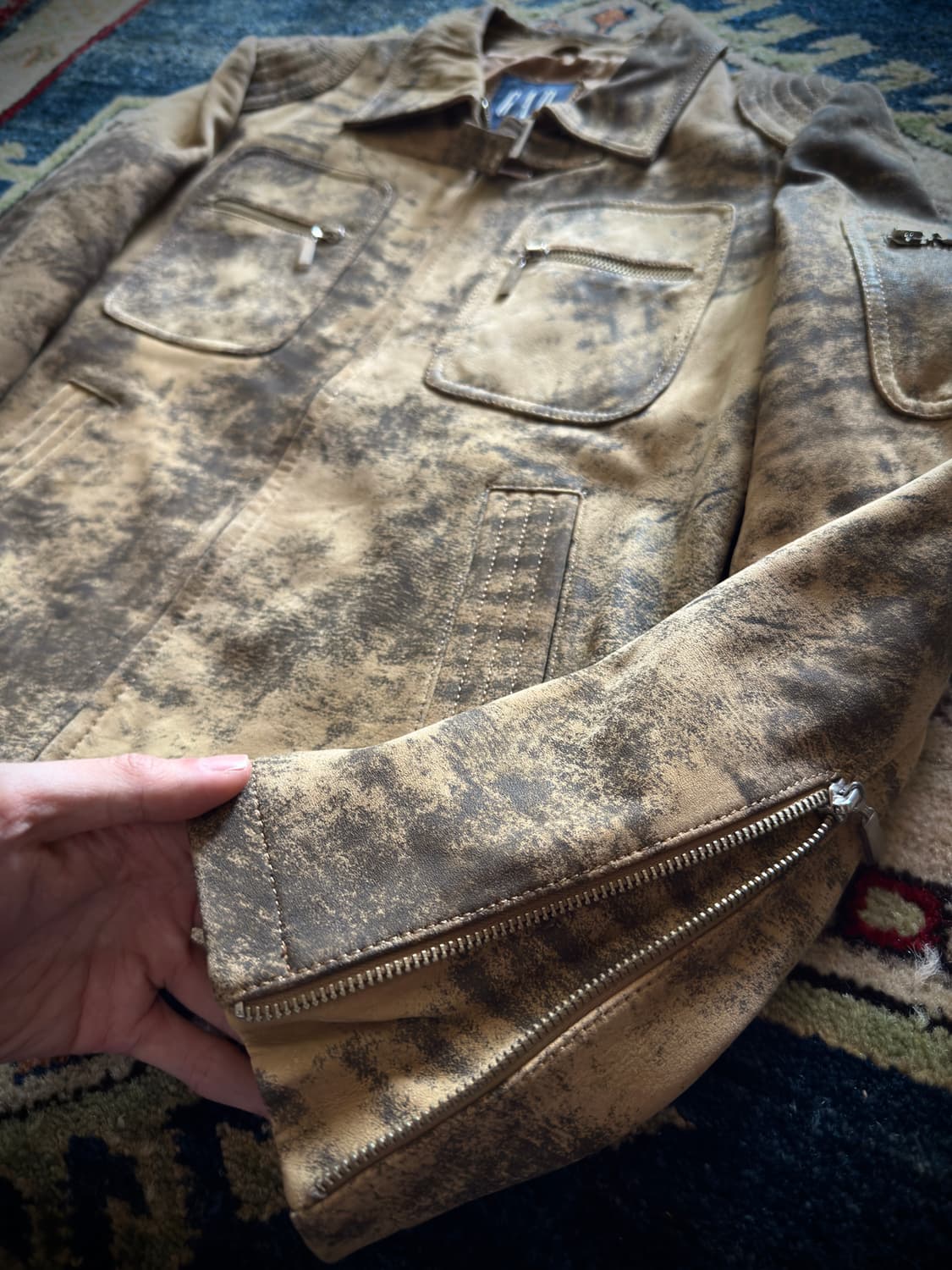 90s Old Gap Calfskin sand washed 레더 자켓 상품이미지7