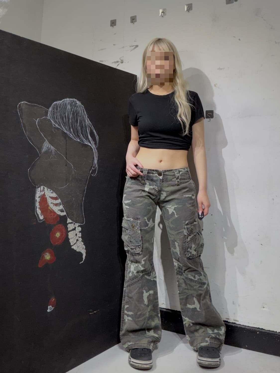 JPN 일본 빈티지 밀리터리 카모 부츠컷 로우라이즈 카고 팬츠 M 상품이미지2