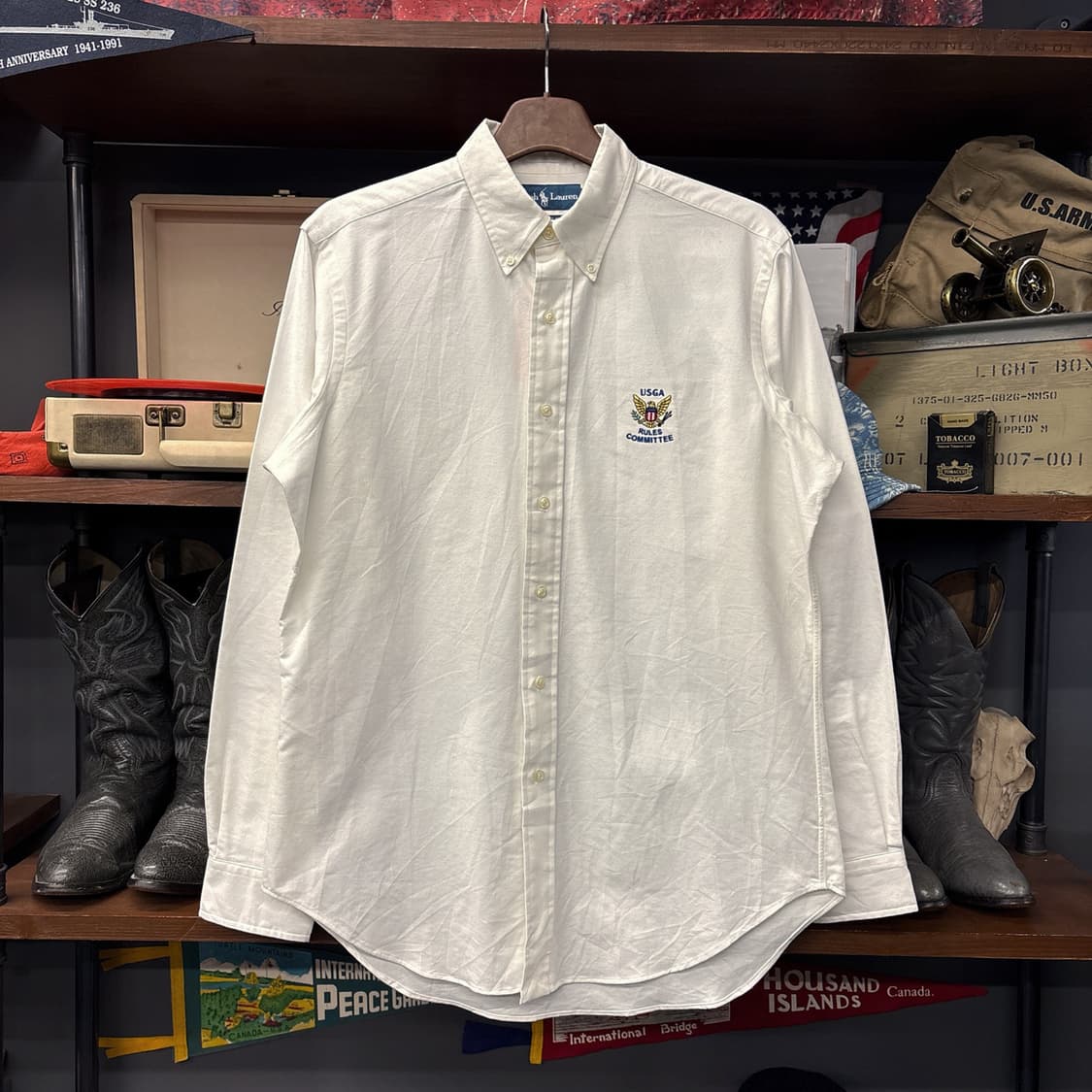 90s 폴로 랄프로렌 USGA 오피셜 엠브로이드 옥스포드 셔츠 N1092 상품이미지1