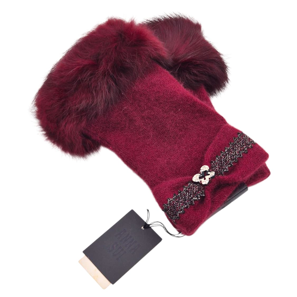 02s 한정 안나수이 핑거리스 레이스 나비 울 장갑 상품이미지3