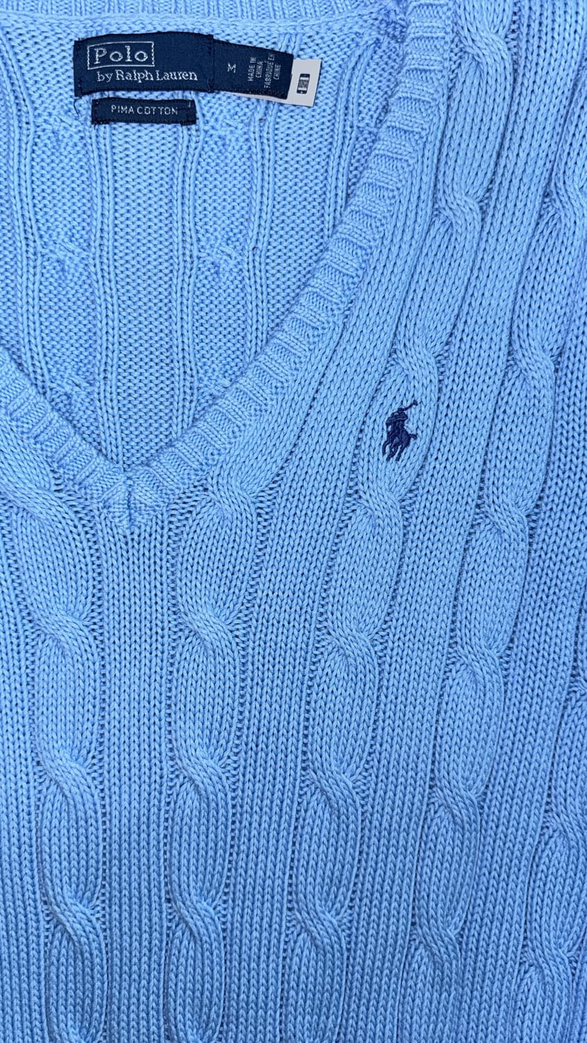 폴로 랄프로렌 브이넥 케이블 니트 QR정품 라이트 블루 상품이미지2