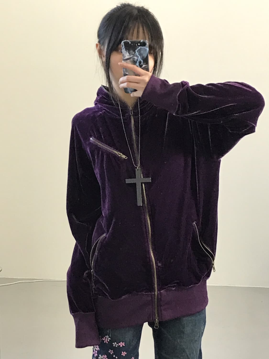  Jpn Purple Velvet Zip Up Hoodies 상품이미지2