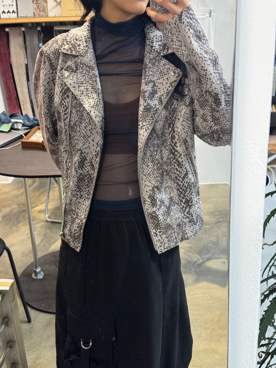 레오파드 하이넥 라이더 자켓 상품이미지6