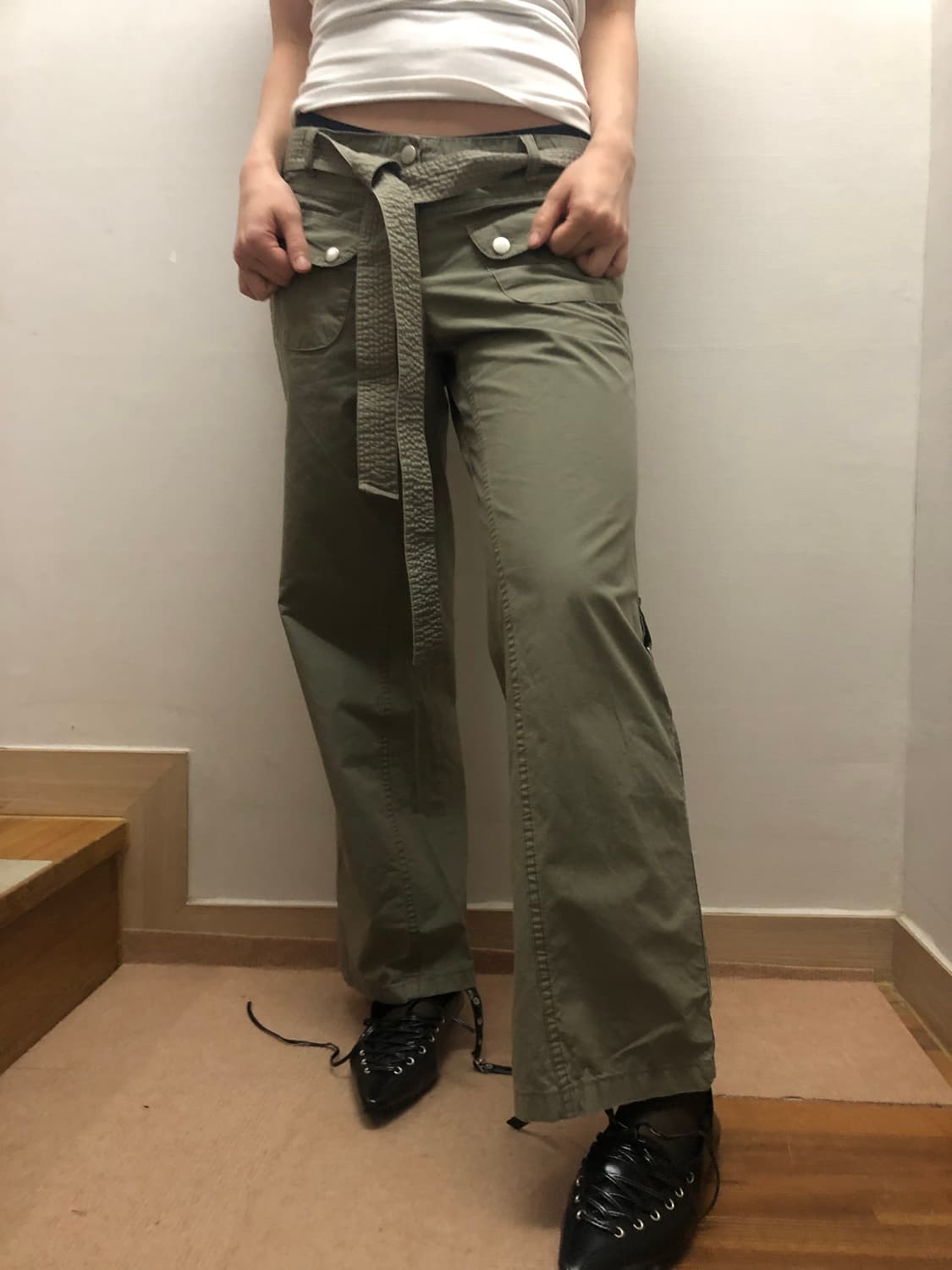 빈티지 카키 벨티드 팬츠 상품이미지2