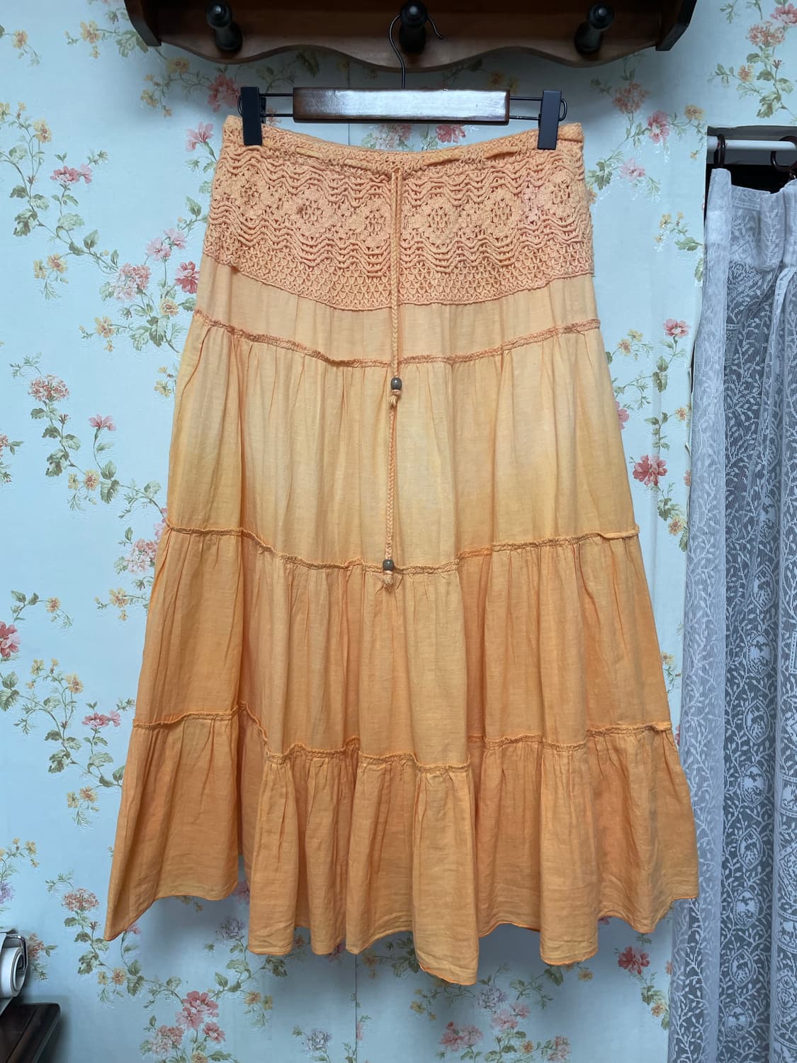 오렌지 레이스 롱스커트 상품이미지1