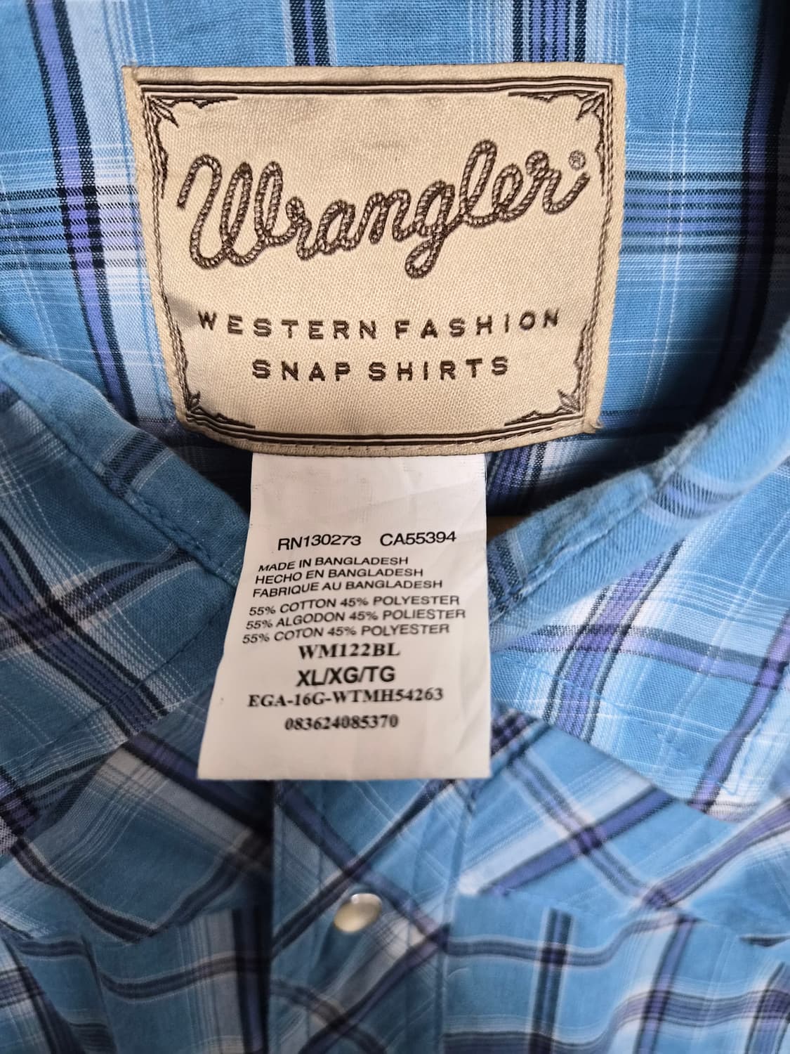 랭글러Wrangler 블루 체크 웨스턴 셔츠 XL - S370 상품이미지5