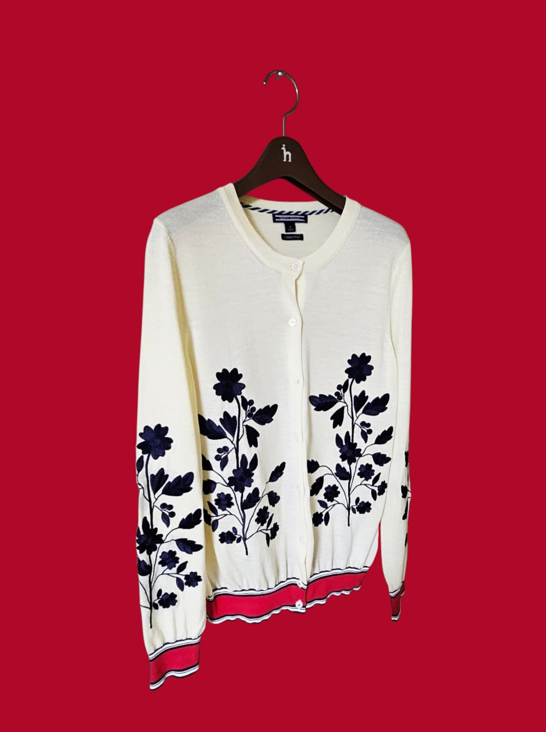 타미힐피거여성 울 100/플라워 자수  여성가디건/29만 상태좋음 상품이미지1