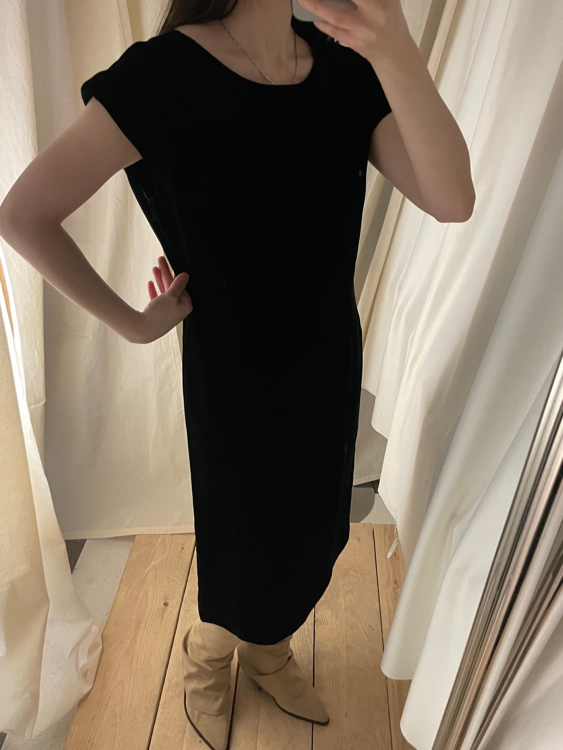 vintage black cap sleeve velvet dress 상품이미지8
