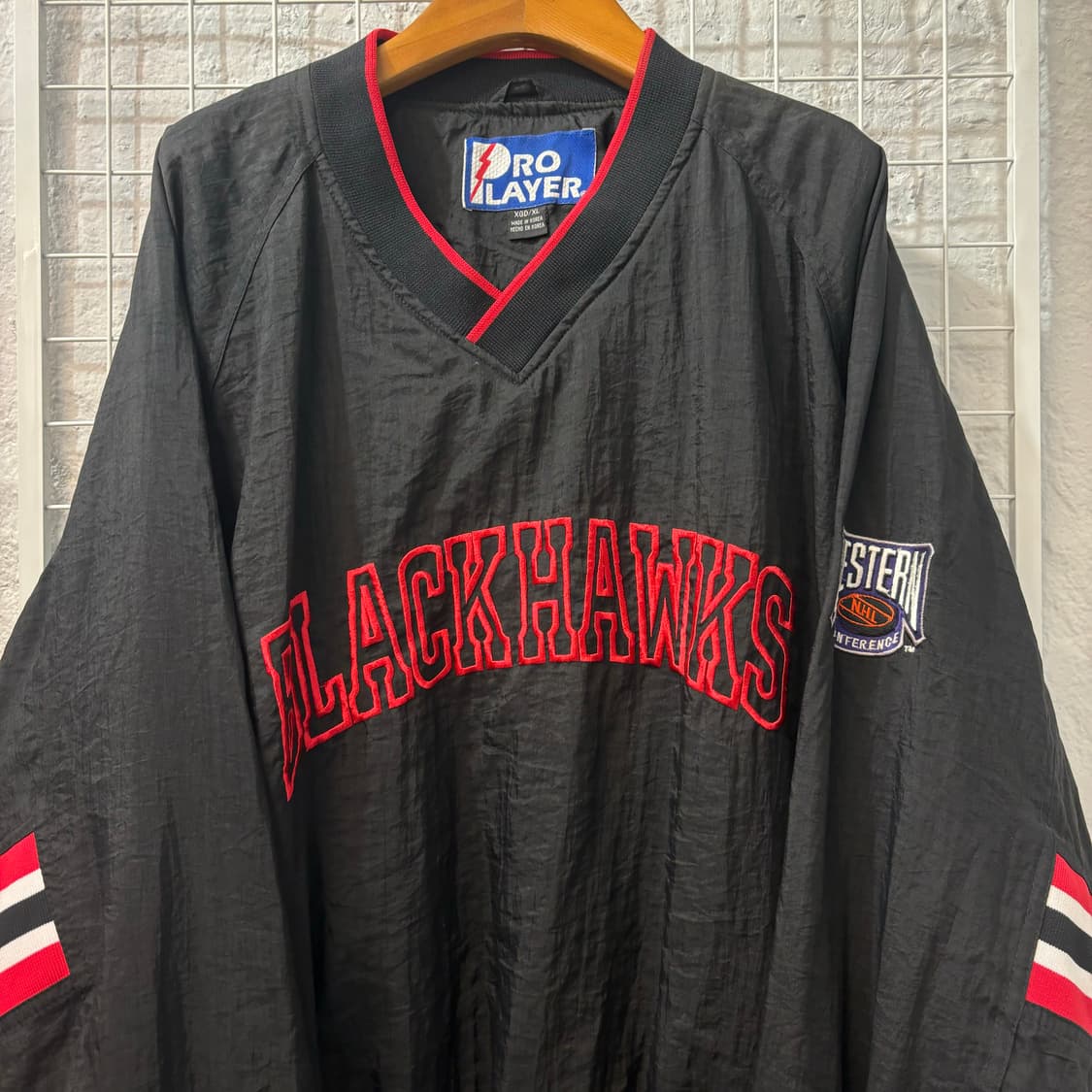 90s 프로 플레이어 올드스쿨 시카고 블랙 호크스 웜업 XL 상품이미지3