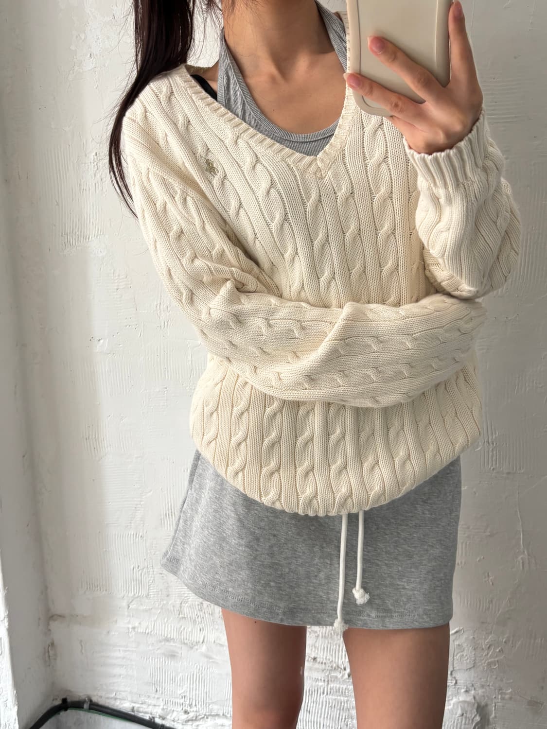 Polo 폴로 랄프로렌 신형 우먼라인 아이보리 컬러 브이넥 케이블 니트 상품이미지1