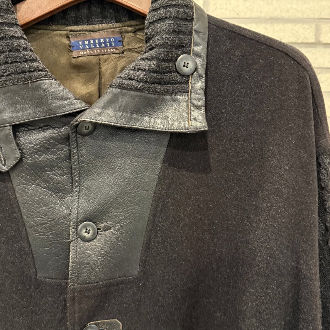 EURO VINTAGE 아란 케이블 레더 울자켓 하이넥 워머 디테일 상품이미지6