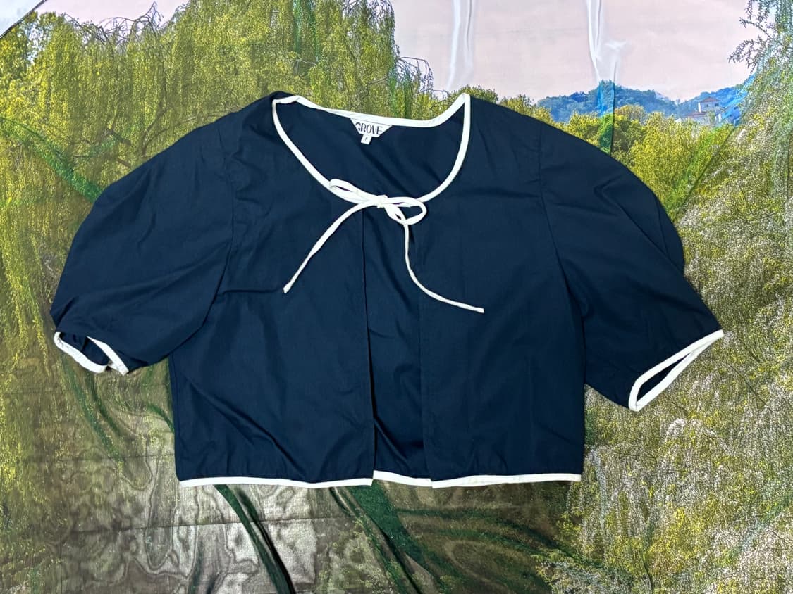 GROVE 22SUMMER PONDE BLOUSE NAVY] 상품이미지2