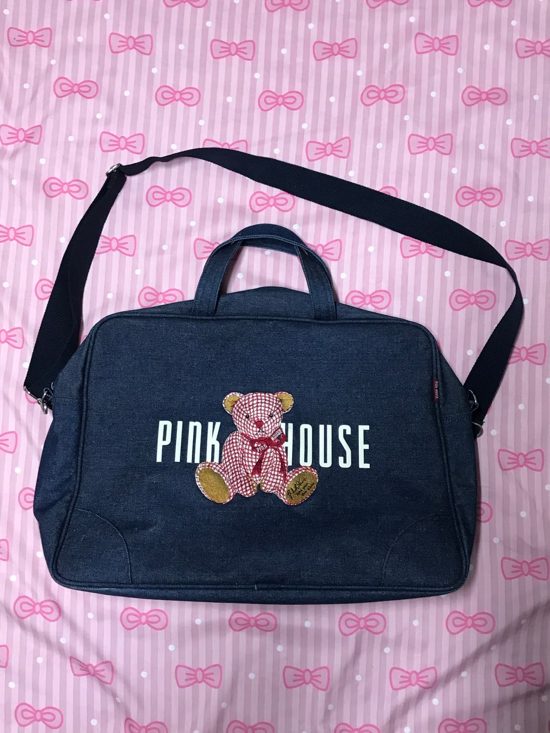 핑크하우스 데님 곰돌이 보스턴백 상품이미지1
