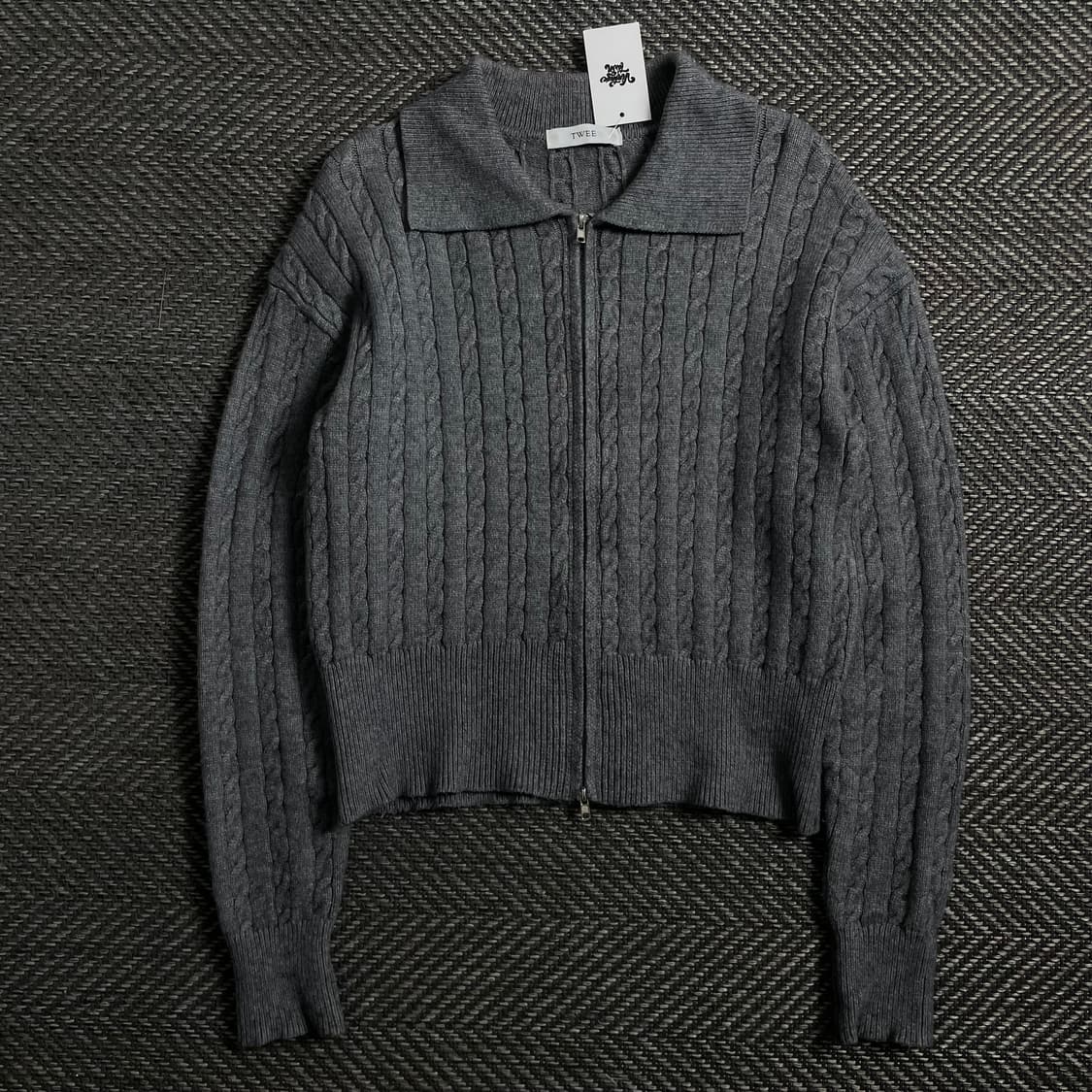 TWEE 빈티지 꽈배기 니트 집업 그레이o 4288 상품이미지1