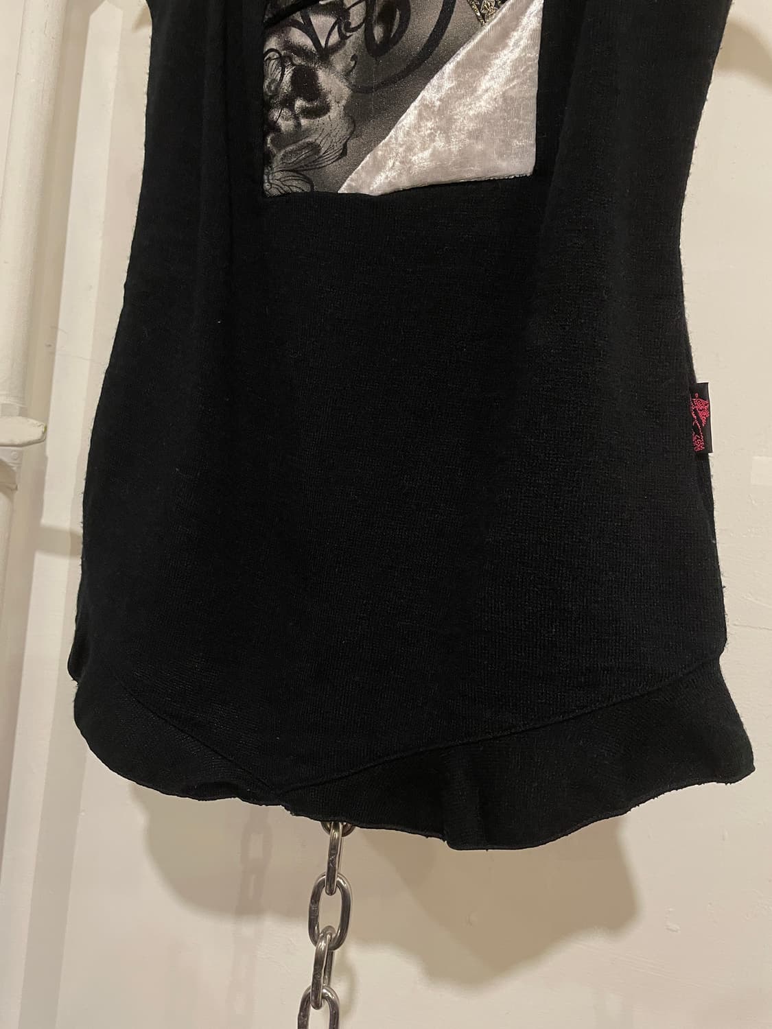 ozz on 오즈온 벨벳 레이어드 패치워크 레이스 블랙 니트 슬리브리스 상품이미지4