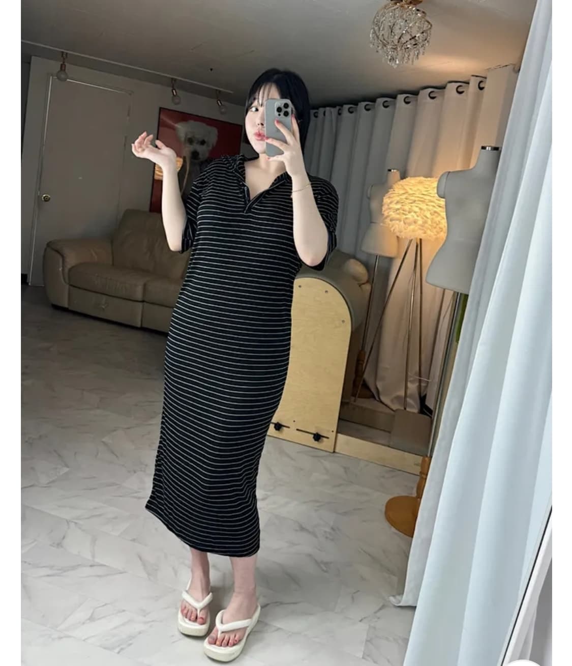 새옷)스트라이프 후드롱원피스 55-77 상품이미지3