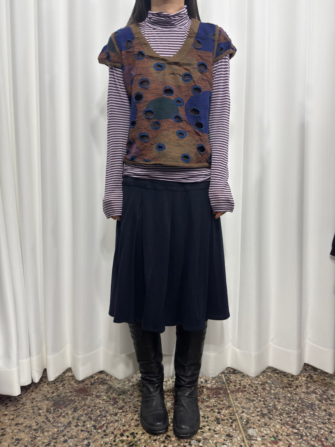 navy pleats midi skirt 상품이미지3