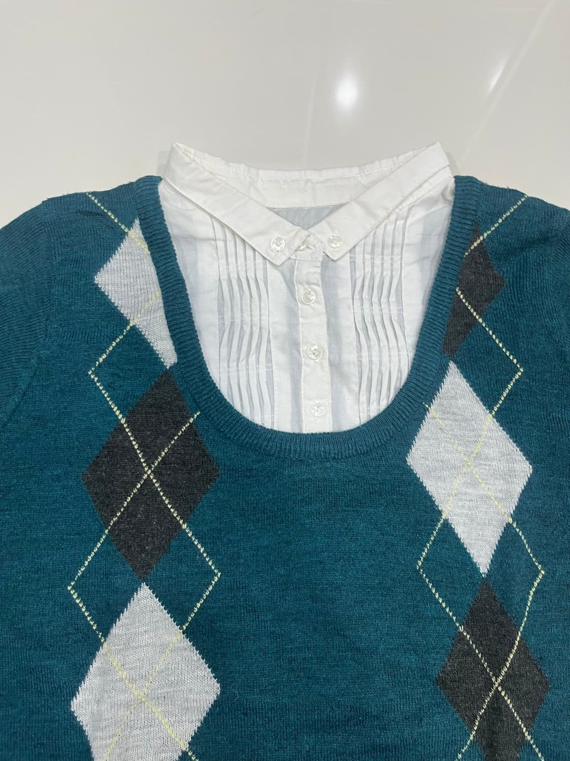 빈티지 아가일 패턴 셔츠 레이어드 니트 상품이미지2