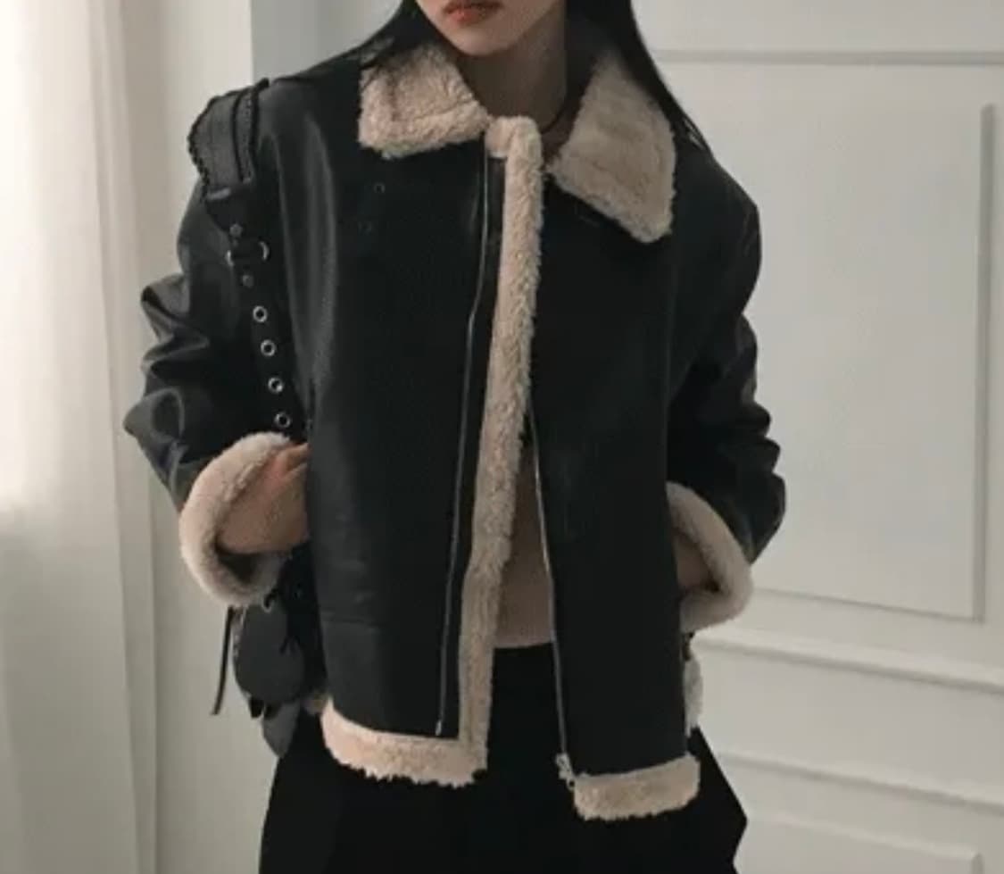 핀터 버클 하이넥 레더 무스탕 상품이미지1