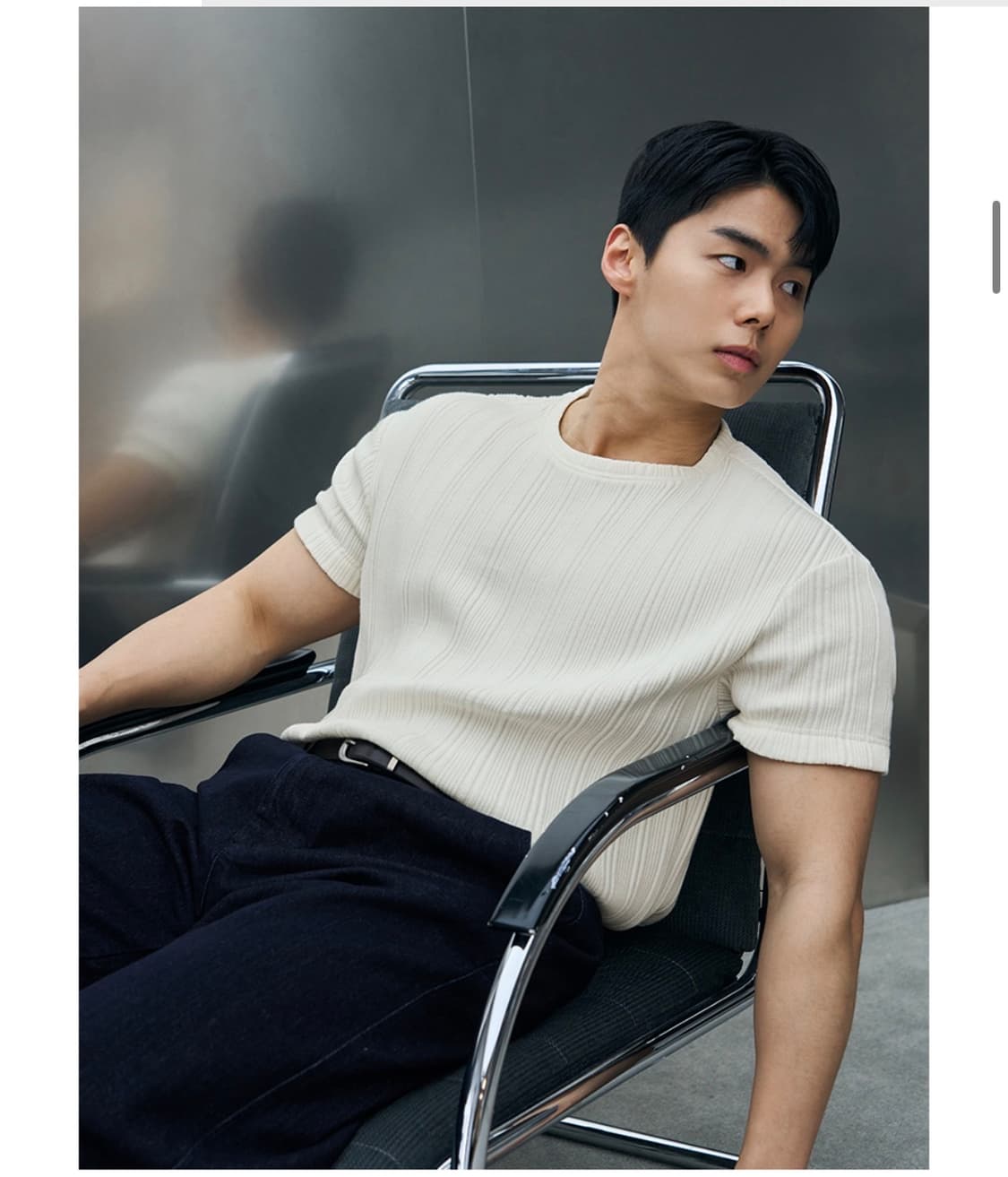 (XL)드로우핏 만재 콜라보 리브드 라운드 하프 티셔츠 IVORY 반팔 상품이미지4