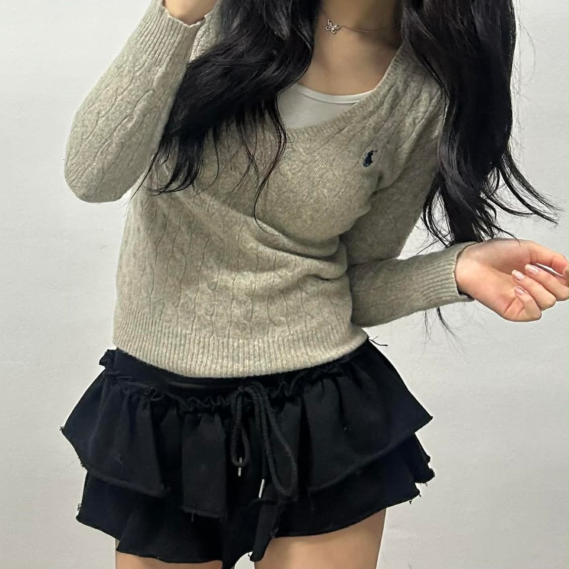 폴로 랄프로렌 울 캐시미어 브이넥 걸즈 케이블 니트 스웨터(M) 상품이미지3