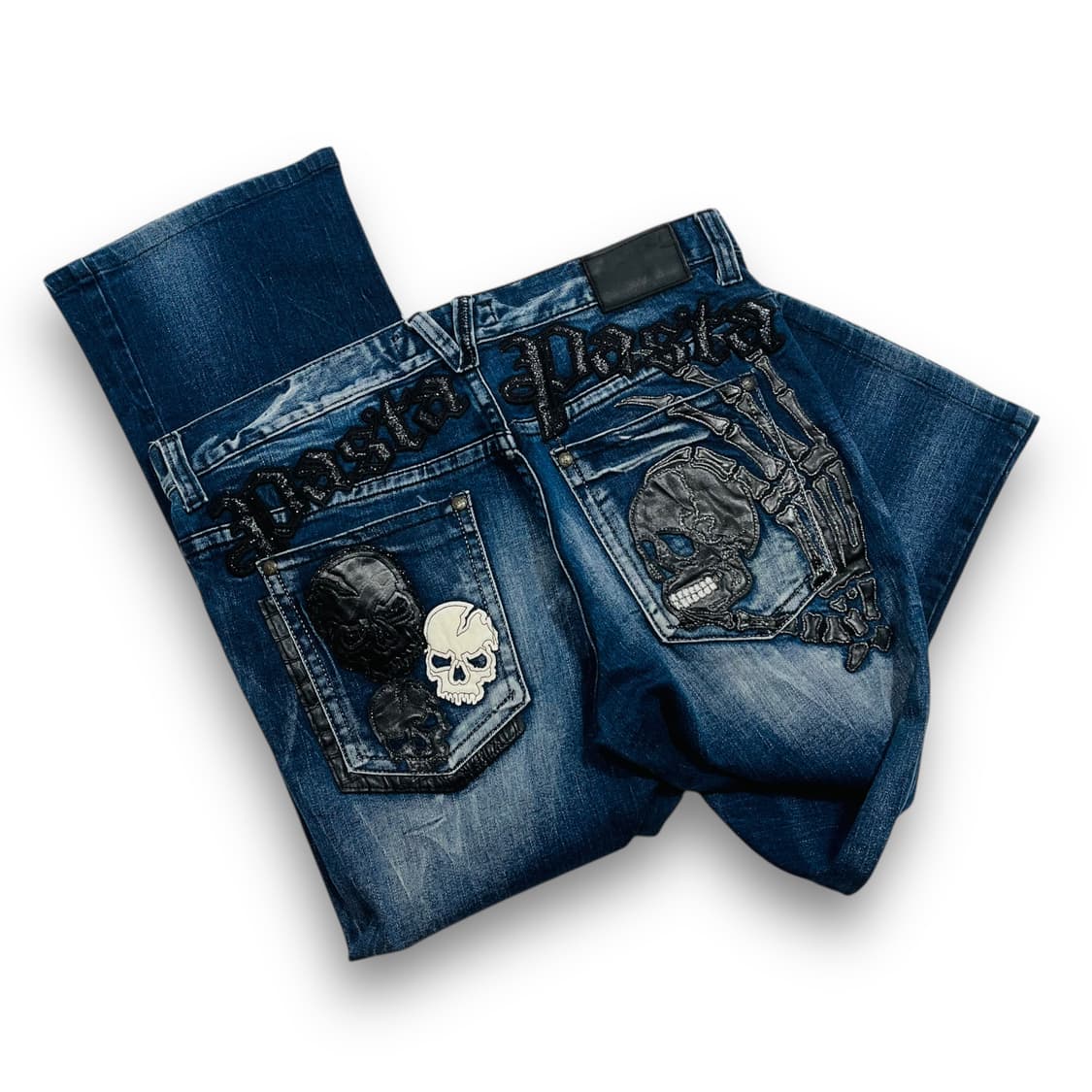 펑크 Pasta Denim 스켈레톤 핸드 아트 데님 팬츠 상품이미지1