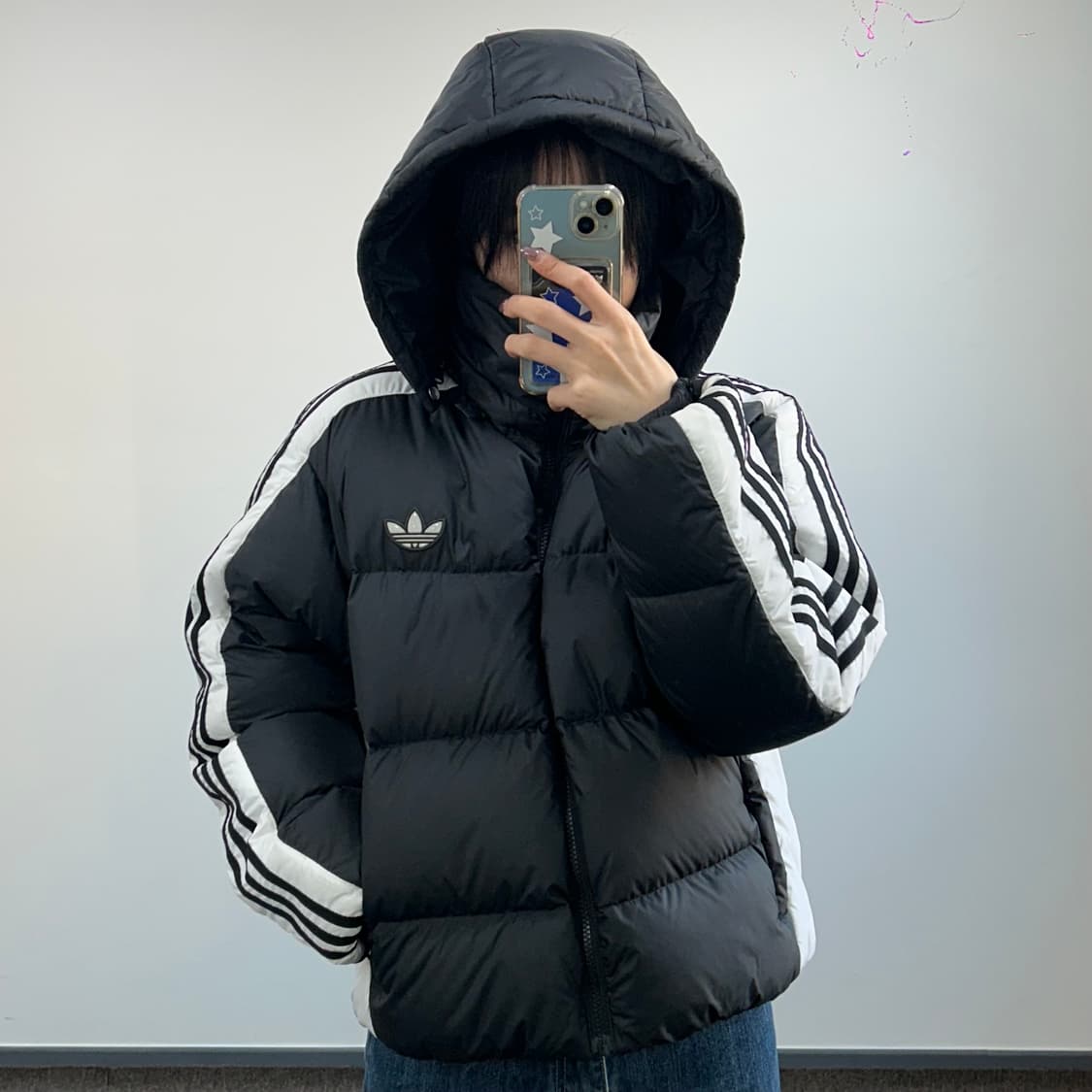 Adidas 아디다스 블록다운 삼선 흰검 블랙패딩 상품이미지2