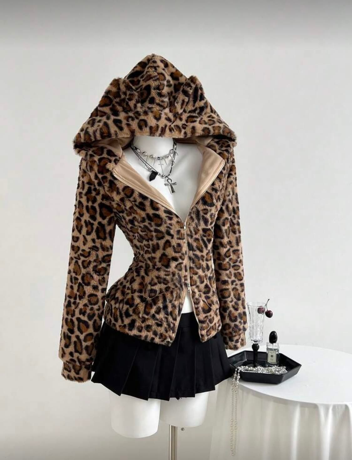 새상품) 레오파드 갸루 딱붙 후드집업 상품이미지5
