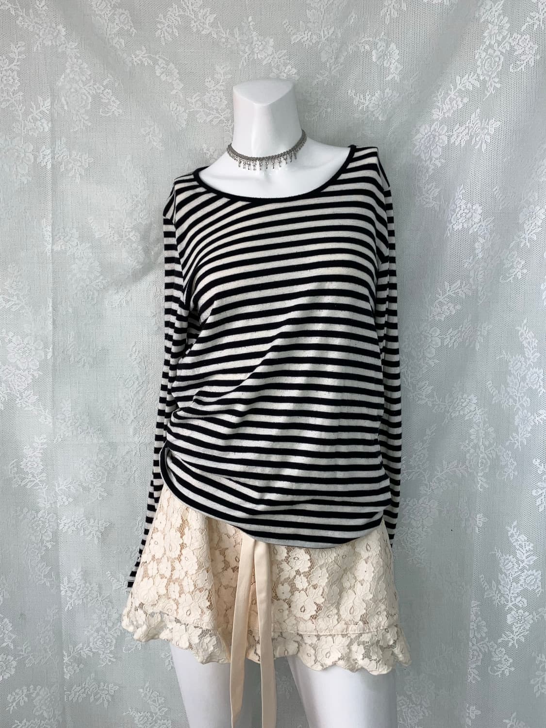 빈티지 블랙 스트라이프 펑키 긴팔 1117 모리걸 y2k 스트릿 갸루 펑 상품이미지2