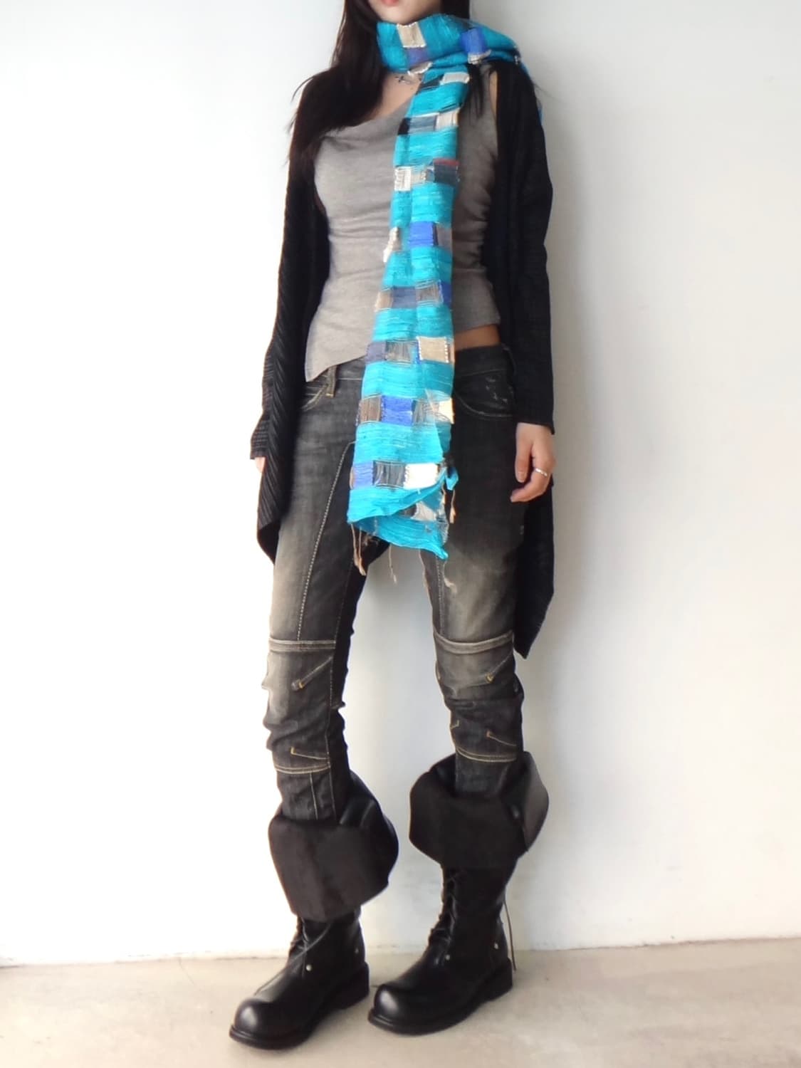 Wrapping cloth tie muffler / blue 상품이미지4