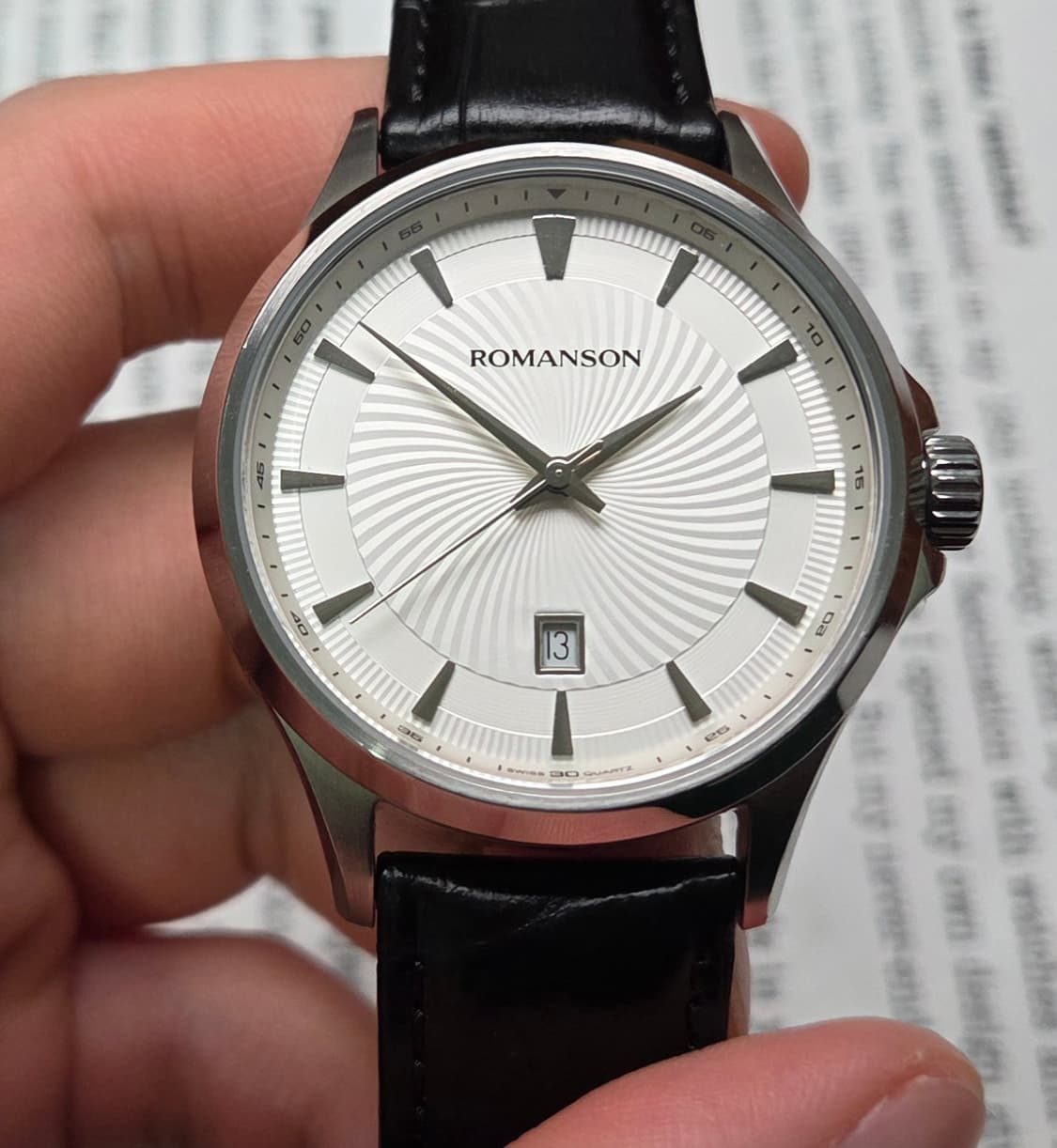 빈티지 로만손 기요쉐다이얼 칼침핸즈 쿼츠 드레스워치 남성용 상품이미지3