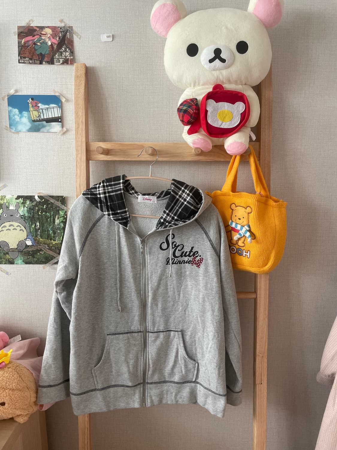 모리걸 미키 체크 후드집업 상품이미지1