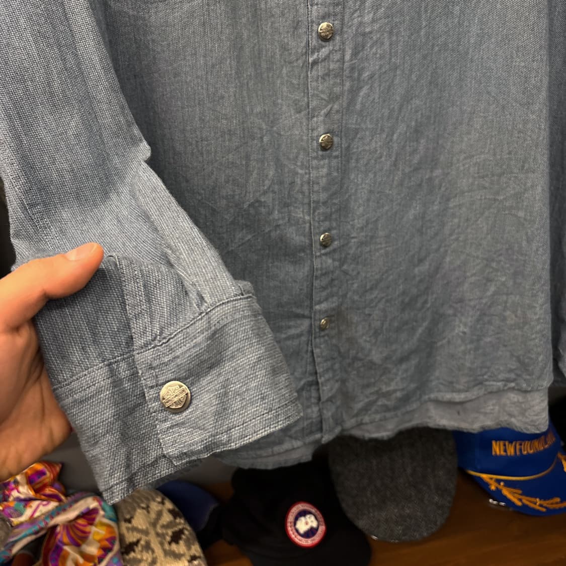 90s 할리데이비슨 듀얼지퍼 메탈버튼 샴브레이 워크셔츠 N199 상품이미지4