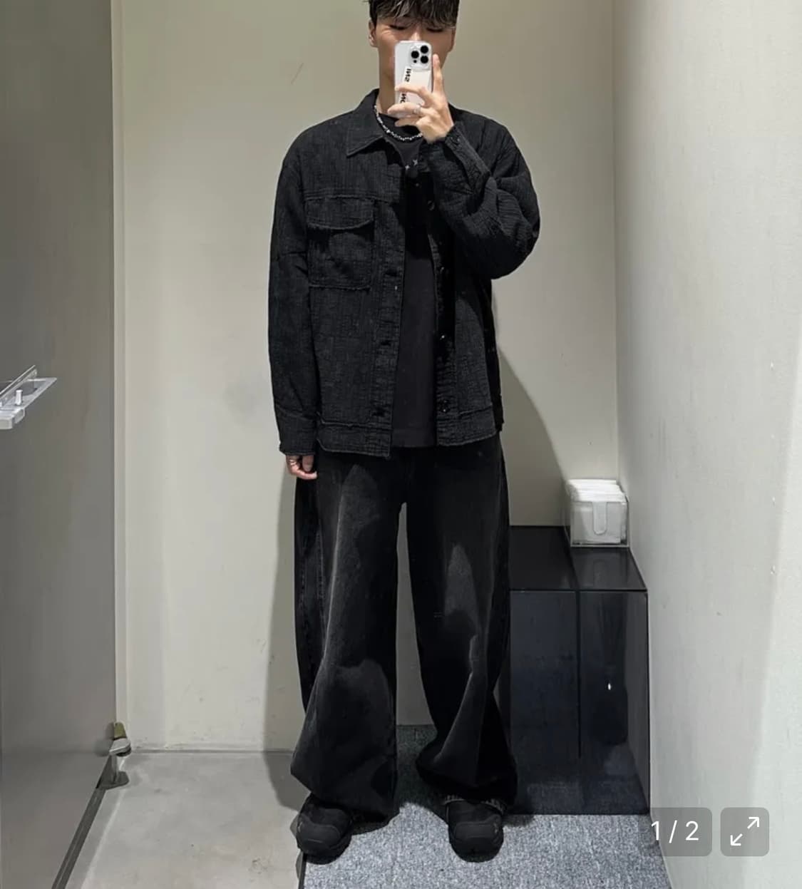 인사일런스 텍스처드 컷오프 셔츠 자켓 DYED BLACK M사이즈 상품이미지3