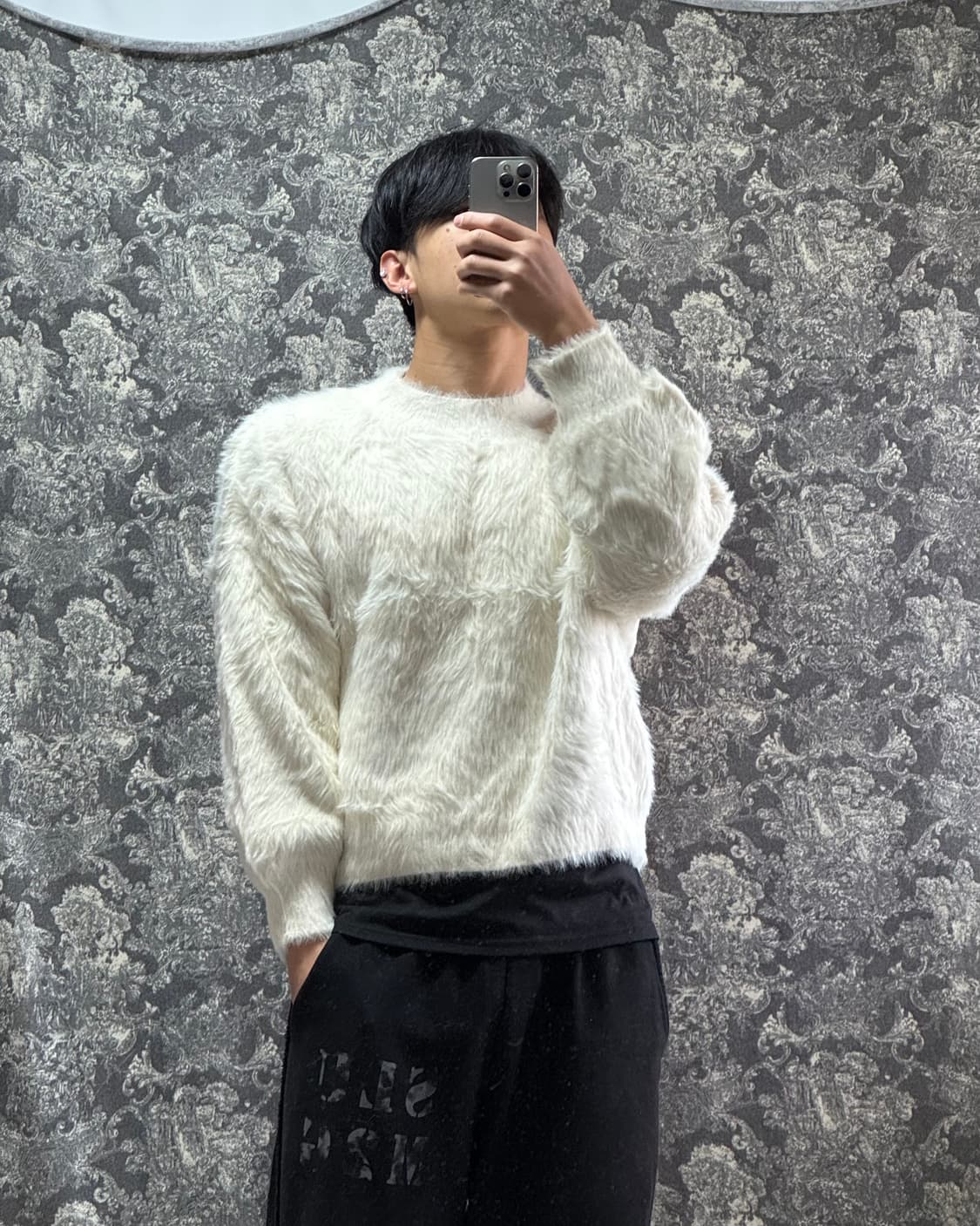 vintage 화이트 퍼 니트 상품이미지1