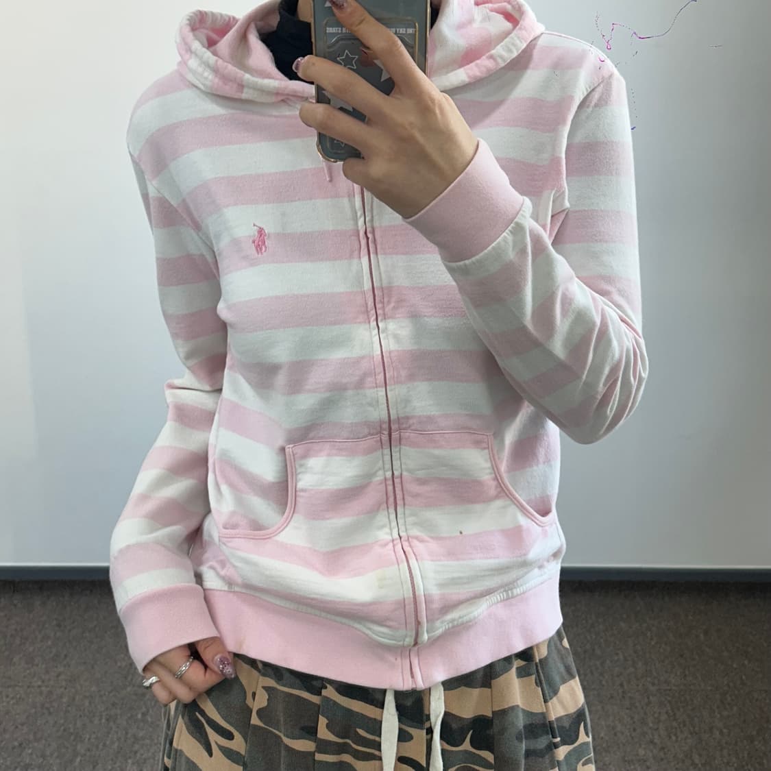 Polo 폴로 핑크포니 스트라이프 후드집업 상품이미지1